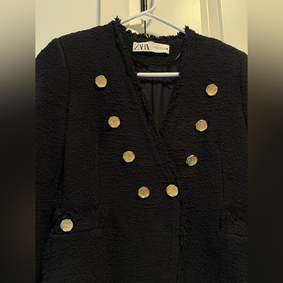 Zara Black Textured Double-Breasted Blazer - Picture 4 of 7